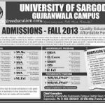 Sargodha University Admission