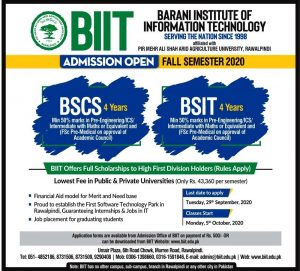 BARANI Institute of Information Technology Rawalpindi BIIT Merit List