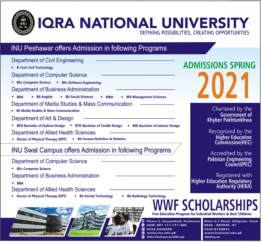 Iqra National University Merit list and Entry Test Results for Admissions 2022
